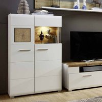 Highboard Vitrine in Weiß Holz Dekor LED Beleuchtung von BestLivingHome