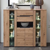 Highboard mit Glastüren in Wildeichefarben Dunkelgrau von BestLivingHome