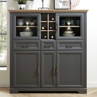 Landhaus Highboard in Dunkelgrau und Eichefarben LED Beleuchtung von BestLivingHome