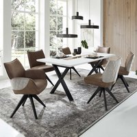 Moderne Essgruppe Stühle Braun - Grau Tisch mit X Gestell (siebenteilig) von BestLivingHome