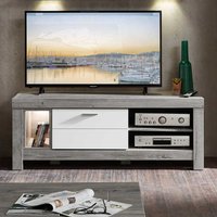 TV Board in Weiß und Eiche dunkel 150 cm breit von BestLivingHome