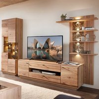 TV Wohnwand Front Massivholz in modernem Design 204 cm hoch (dreiteilig) von BestLivingHome