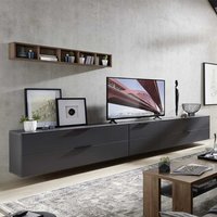 TV Wohnwand in Dunkelgrau und Eiche dunkel Optik 340 cm breit (vierteilig) von BestLivingHome