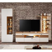TV Wohnwand modernes Design in Weiß Wildeichefarben (dreiteilig) von BestLivingHome