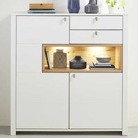 Wohnzimmer Highboard in Weiß und Wildeiche Optik LED Beleuchtung von BestLivingHome