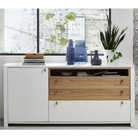 Wohnzimmer Sideboard in Weiß und Wildbuche Optik 90 cm hoch von BestLivingHome