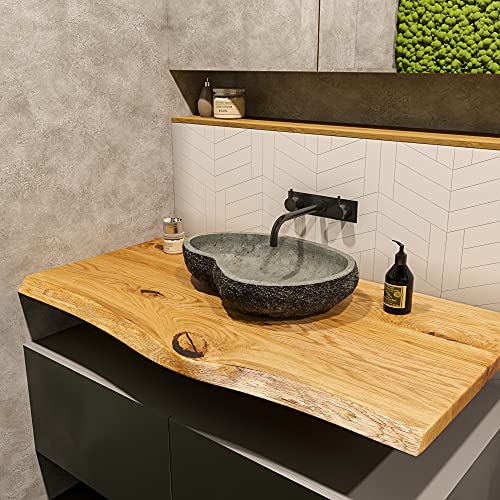 BestLoft Waschtischplatte (Länge: 65 cm/Breite: 55-60 cm) Waschtisch Eiche massiv 40 mm dick mit Baumkante - rustikale Waschtischkonsole von BestLoft.de