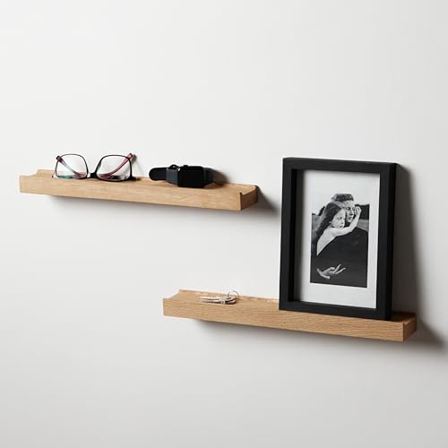 BestLoft.de Bilderleiste Holz Holzregal Wand Wandregal Holz aus Eiche massiv Regal Wand Bilderleiste Eiche Floating Shelf Flur Regal Holz Deko Wand (100 cm) von BestLoft.de