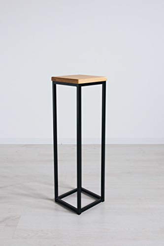 EINE BestLoft Blumensäule Dora aus Eiche - Dekosäule im schlanken Design + Stahlgestell (Gestell Schwarz, Höhe 70 cm) von BestLoft.de