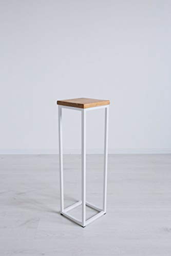 Eine BestLoft Blumensäule Dora aus Eiche - Dekosäule im schlanken Design + Stahlgestell (Gestell Weiß, Höhe 70 cm) von BestLoft.de