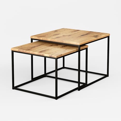 Original BestLoft® 2er-Set Couchtisch Twinsburg aus edler Eiche Industriedesign (Eiche Wild + Gestell in Schwarz) von BestLoft.de