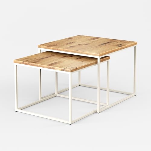 Original BestLoft® 2er-Set Couchtisch Twinsburg aus edler Eiche Industriedesign (Eiche Wild + Gestell in Weiß) von BestLoft.de