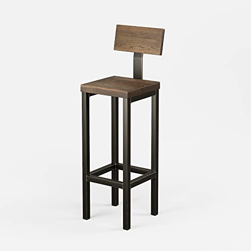 Original-BestLoft® Barhocker New York Handmade Industriedesign Loft Stahl Holz Eiche massiv (Dunkel geräuchert mit Lehne, 78) von BestLoft.de