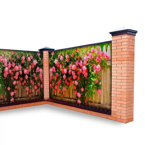 BestMarket.TV Fotofassade mit Aufdruck Heiteres Leben. Gartensichtschutz. Wind Schutz. Balkonverkleidung. Balkonsichtschutz. Sichtschutz. Hecke. (310x158, Rosa Rosen) von BestMarket.TV