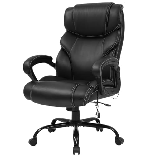 Großer und hoher Bürostuhl, ergonomischer Computerstuhl, 180 kg, robuste Metallbasis, Massage-Schreibtischstuhl mit Lendenwirbelstützen, hohe Rückenlehne, PU-Leder, Schwarz von BestOffice