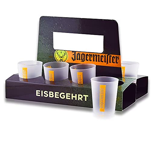 BestPlug Original 16er Set Probier-Becher mit Halter Eisbegehrt von Jägermeister ® maximal 0,04 l Shot-Becher Cup Cup's Plastik Kunststoff Shot-Gläser 1x von BestPlug