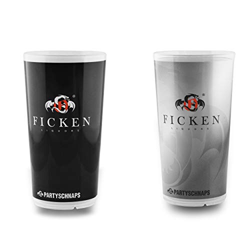 2 Stück FICKEN Plastikbecher schwarz / grau mit Schriftzug + Logo 0,2l Becher Partybecher Set von BestPlug