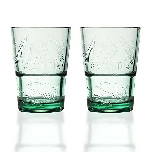 2 Stück Original Bacardi Rum Kunststoff Gläser Longdrinkglas Cocktailgläser in grün mit Bacardi Schriftzug und Palmmotiv von BestPlug