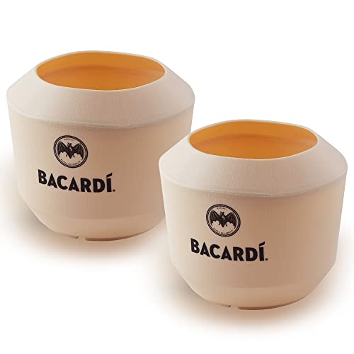 2 Stück Original Bacardi Rum Kokosnuss Becher Coconut Cup Cocktailbecher beige von BestPlug