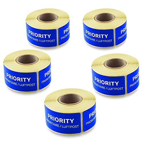 5 Stück originale blaue Post Aufkleber-Rollen mit jeweils 250 Luftpost-Sticker (insgesamt 1250 Luftpost-Sticker) Priority Prioritaire von BestPlug