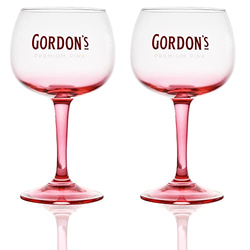 BestPlug 2 Stück Gordons Gin Premium Gläser Glas Longdrinkglas Ballonglas Cocktailglas Stielglas Rot Pink von BestPlug