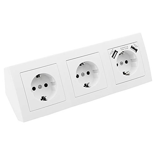 BestPlug Steckdosenblock zum Einbau - 3-fach Steckdose mit Schutzkontakt + 2x USB Anschluss - Weiß von BestPlug
