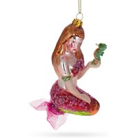 Zauberhafte Glas-Weihnachtsdeko-Meerjungfrau, Die Ein Seepferdchen Hält von BestPysanky