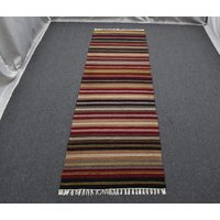 Läufer 100x250, Gestreifter Flachgewebe Teppich Läufer, Designteppich in Rot Und Beige Fürs Kinderzimmer von BestQualityRugStore