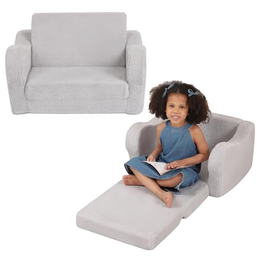 BestRoyal Bequemer Kleinkindstuhl, 2-in-1 Kleinkind-Couch zum Ausklappen, Kinder-Sofabett für Jungen und Mädchen, Grau von BestRoyal