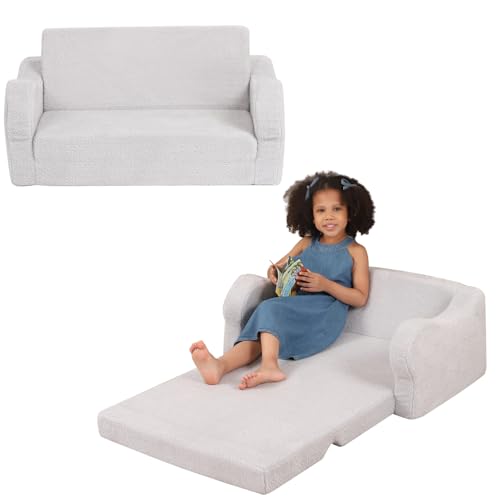 BestRoyal Extra breiter Kleinkindstuhl, 2-in-1 Kleinkind-Couch ausklappbar, Kinder-Sofabett für Jungen & Mädchen, Grau von BestRoyal
