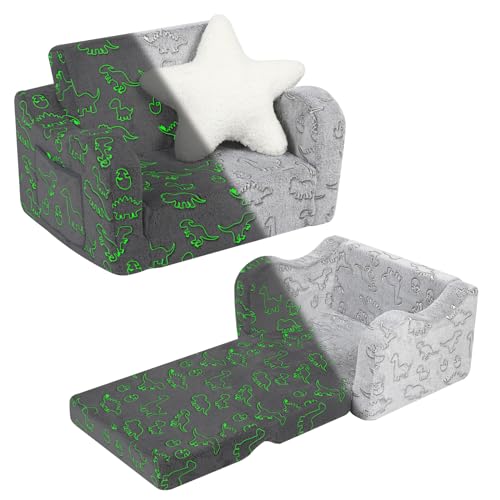 BestRoyal Im Dunkeln leuchtende Kleinkindcouch, 2-in-1 Kleinkind, weiche Sherpa-Couch, ausklappbar, umwandelbarer Kleinkindstuhl zu Liege für Mädchen und Jungen, Grau von BestRoyal