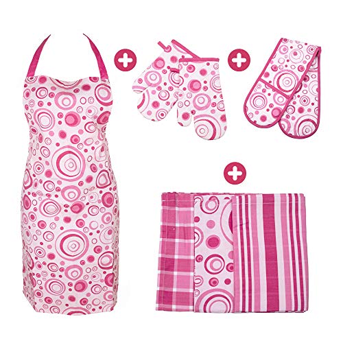 BestU 4 in 1 Küchenset mit Kochschürze Ofenhandschuhe Topfhandschuhe Geschirrtücher | Premium Baumwolle | Set für Küche - Kochen Backen | Geschenk für Frauen (Set 1) von BestU