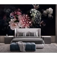 Große Dunkle Pfingstrose Blumen Tapete Schwarz Hintergrund Wandtapete 3D Wandaufkleber Dekor Wand Wandbild Selbstklebend Exklusives Design von BestWallMuralStore