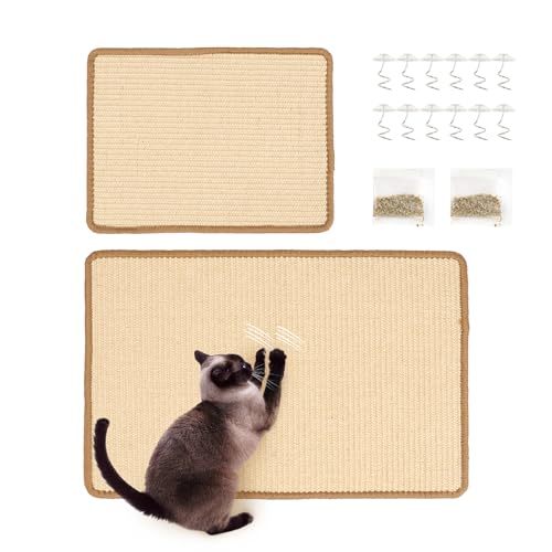 BestYiJo Kratzschutzmatte aus Sisal, 2 Stück Set (60x40cm+30x40cm) für Sofa & Wand, Kratzfester Möbelschutz Teppich gegen Katzenkratzer, Kratzbrett mit Rutschfester Basis für Katzen von BestYiJo
