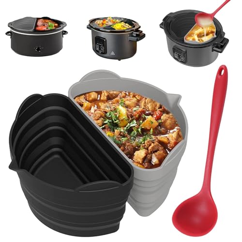 BestYiJo Slow Cooker Divider Liner fit 6QT Pot, Kann gefaltet und Wiederverwendet Werden, Schongarer Silikonfutter, Trennwand-multifunktionaler Silikon Divider, Einfach zu Säubern (Schwarz+Grau) von BestYiJo