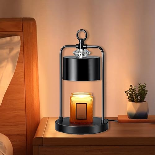 Duftlampe, mit Timer, Dimmbare Kerzenwärmer Lampe, Dekolampe, Holzsockel Heizung Duftkerzenhalter, für Jede Größe von Duftkerzen, Licht Deko Haus Schlafzimmer Dekorative Tischlampen (Schwarz Rund) von BestYiJo