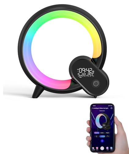 Lichtwecker, Tageslichtwecker, Wake Up Light, Radiowecker mit Licht, 12 Wecker Naturgeräusche, APP-Steuerung, Bluetooth Audio, Digitaler Wecker, Nachttischlampe Nachtlicht Erwachsene Kinder von BestYiJo