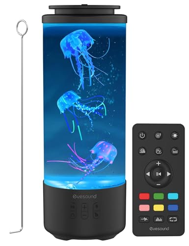 Quallen Lavalampe, Bluetooth-Lautsprecher Weißes Rauschen LED-Qualle Aquarium Tischlampe 7 Farben Wechselnd mit 4 Lichtmodi, Mood Lampe Multi Color Nachtlicht Desktop, für Erwachsene Kinder (Schwarz) von BestYiJo