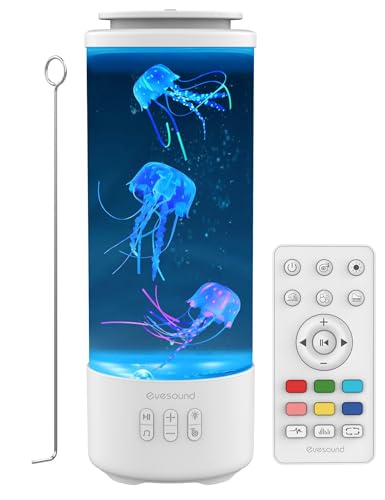 Quallen Lavalampe, Bluetooth-Lautsprecher Weißes Rauschen LED-Qualle Aquarium Tischlampe 7 Farben Wechselnd mit 4 Lichtmodi, Mood Lampe Multi Color Nachtlicht Desktop, für Kinder Erwachsene (Weiß) von BestYiJo