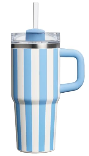 14oz/413ml Tumbler mit Griff und Stroh, Kid Tumbler mit Deckel und Stroh, 304 Edelstahl Kind Tumbler, Schule Sport im Freien (Blauer Streifen) von Bestaa