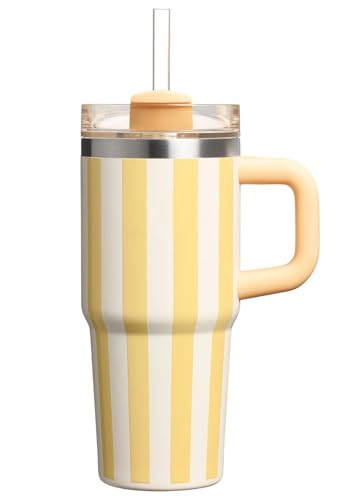 14oz/413ml Tumbler mit Griff und Stroh, Kid Tumbler mit Deckel und Stroh, 304 Edelstahl Kind Tumbler, Schule Sport im Freien (Gelber Streifen) von Bestaa