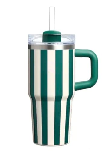 14oz/413ml Tumbler mit Griff und Stroh, Kid Tumbler mit Deckel und Stroh, 304 Edelstahl Kind Tumbler, Schule Sport im Freien (Grüner Streifen) von Bestaa