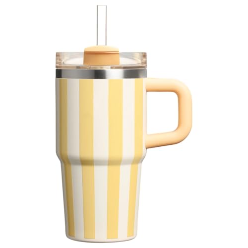 20oz Tumbler mit Griff und Stroh, Kid Tumbler mit Deckel und Stroh, 304 Edelstahl Kind Tumbler, Schule Sport im Freien (Gelber Streifen) von Bestaa