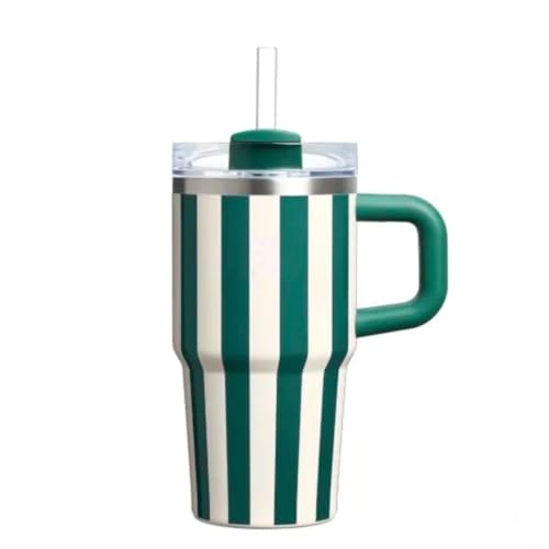 20oz Tumbler mit Griff und Stroh, Kid Tumbler mit Deckel und Stroh, 304 Edelstahl Kind Tumbler, Schule Sport im Freien (Grüner Streifen) von Bestaa