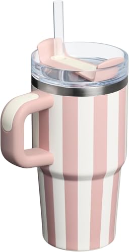 20oz Tumbler mit Griff und Stroh, Kid Tumbler mit Deckel und Stroh, 304 Edelstahl Kind Tumbler, Schule Sport im Freien (Rosa Streifen) von Bestaa