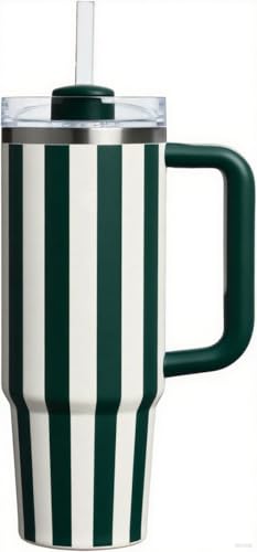 30oz Tumbler mit Griff und Stroh, Kid Tumbler mit Deckel und Stroh, 304 Edelstahl Kind Tumbler, Schule Sport im Freien (Grüner Streifen) von Bestaa