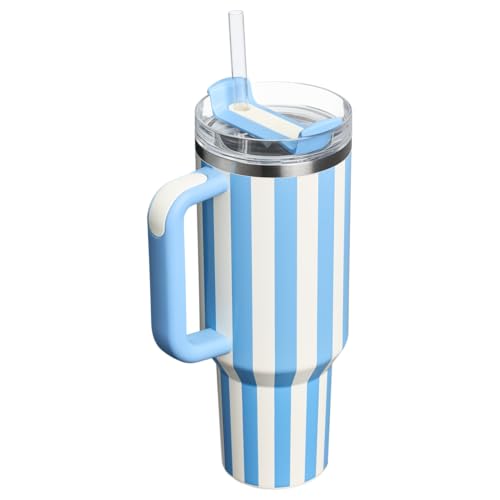 40oz Tumbler mit Griff und Stroh, Kid Tumbler mit Deckel und Stroh, 304 Edelstahl Kind Tumbler, Schule Sport im Freien (Blauer Streifen) von Bestaa