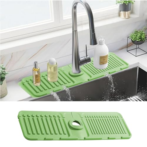 Bestaa Wasserhahnmatte für Küchenspüle, Silikon-Spülbeckenmatte für Wasserhahn mit 5°Neigung, Spülbecken-Wasserhahnmatte, Spritzschutz für den Spülbereich in Küche und Bad (Grün) von Bestaa