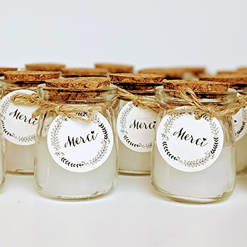 12 Kerzen im Glas mit Etikett DANCI, Schnur und Korkdeckel | Gastgeschenkidee Hochzeit, Taufe, Geburtstag - Hochzeitszubehör - Danksagung | TE Whaka von Bestdayever