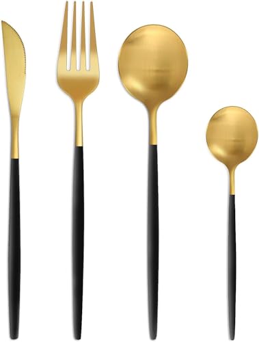 Bestdin Besteck Set 6 Personen, 24 teilig Besteck Schwarz Gold Matt, Essbesteck Set mit Messer Gabel Löffel, Spülmaschinenfest, Hochwertiges Edelstahl Besteckset Bestdin Besteck Set 6 Personen, 24 teilig Besteck Schwarz Gold Matt, Essbesteck Set mit Messer Gabel Löffel, Spülmaschinenfest, Hochwertiges Edelstahl Besteckset von Bestdin